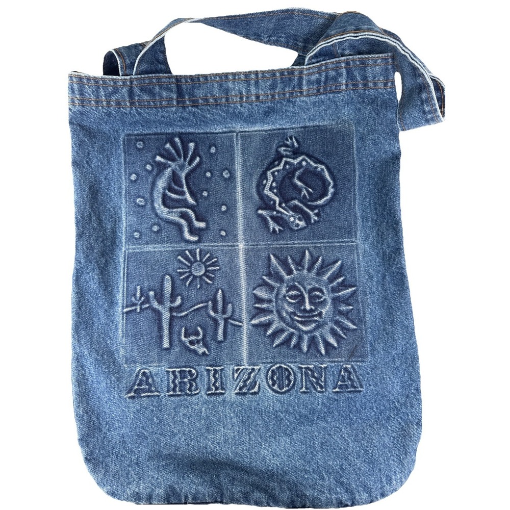 Vtg 80s 90s ARIZONA Blue Jean Cotton DESERT DENIM TOTE BAG Shopping USA‎ #157